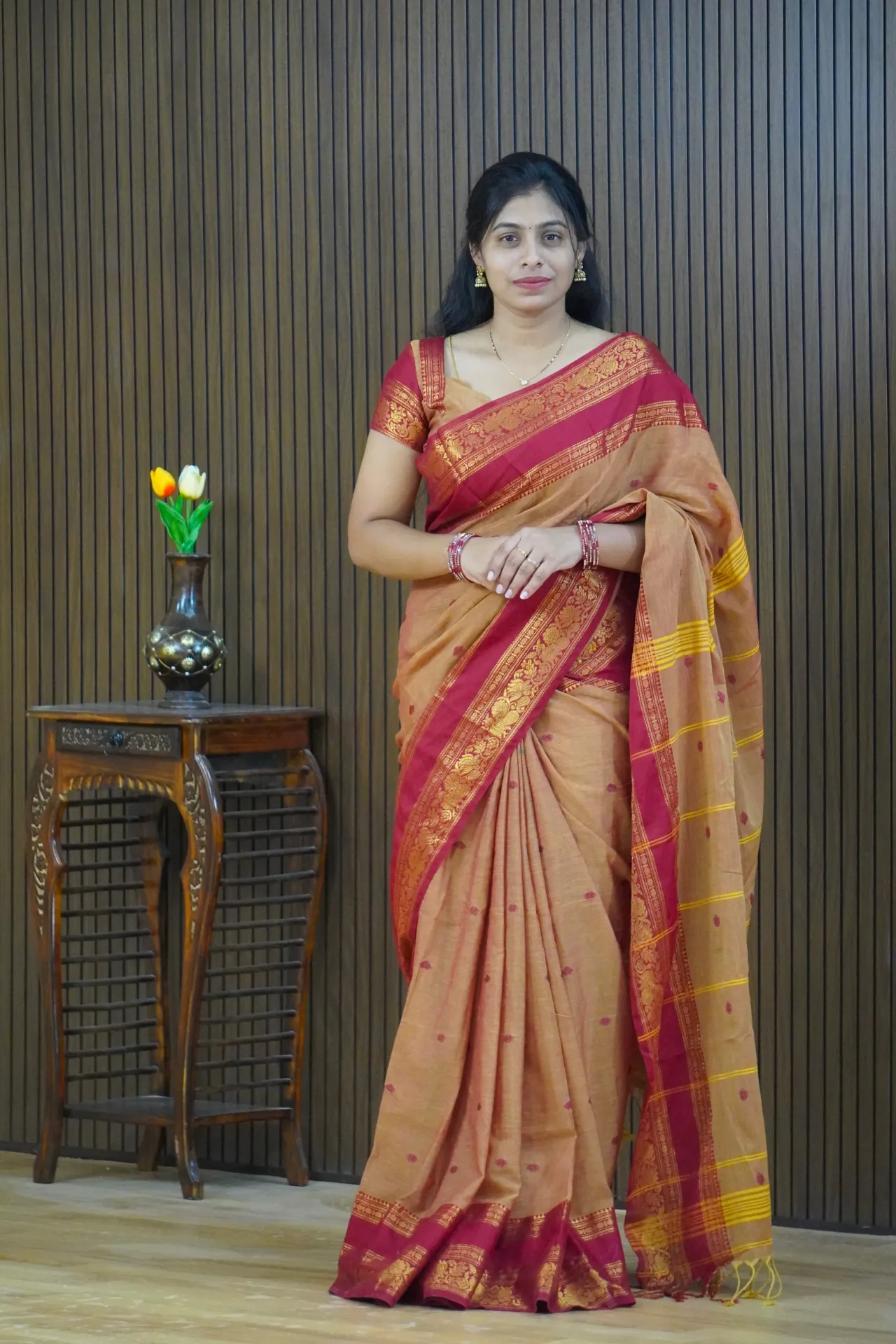 Kanchi cotton with Traditional gap border