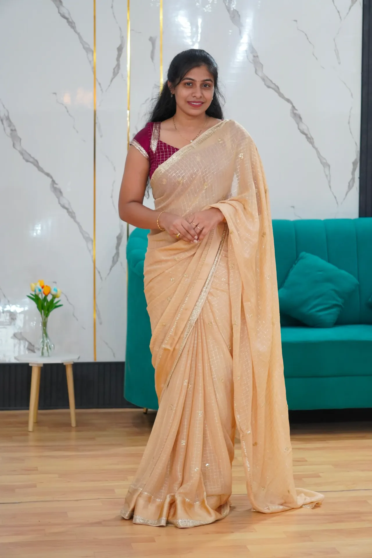 Mysore crepe silk with checks