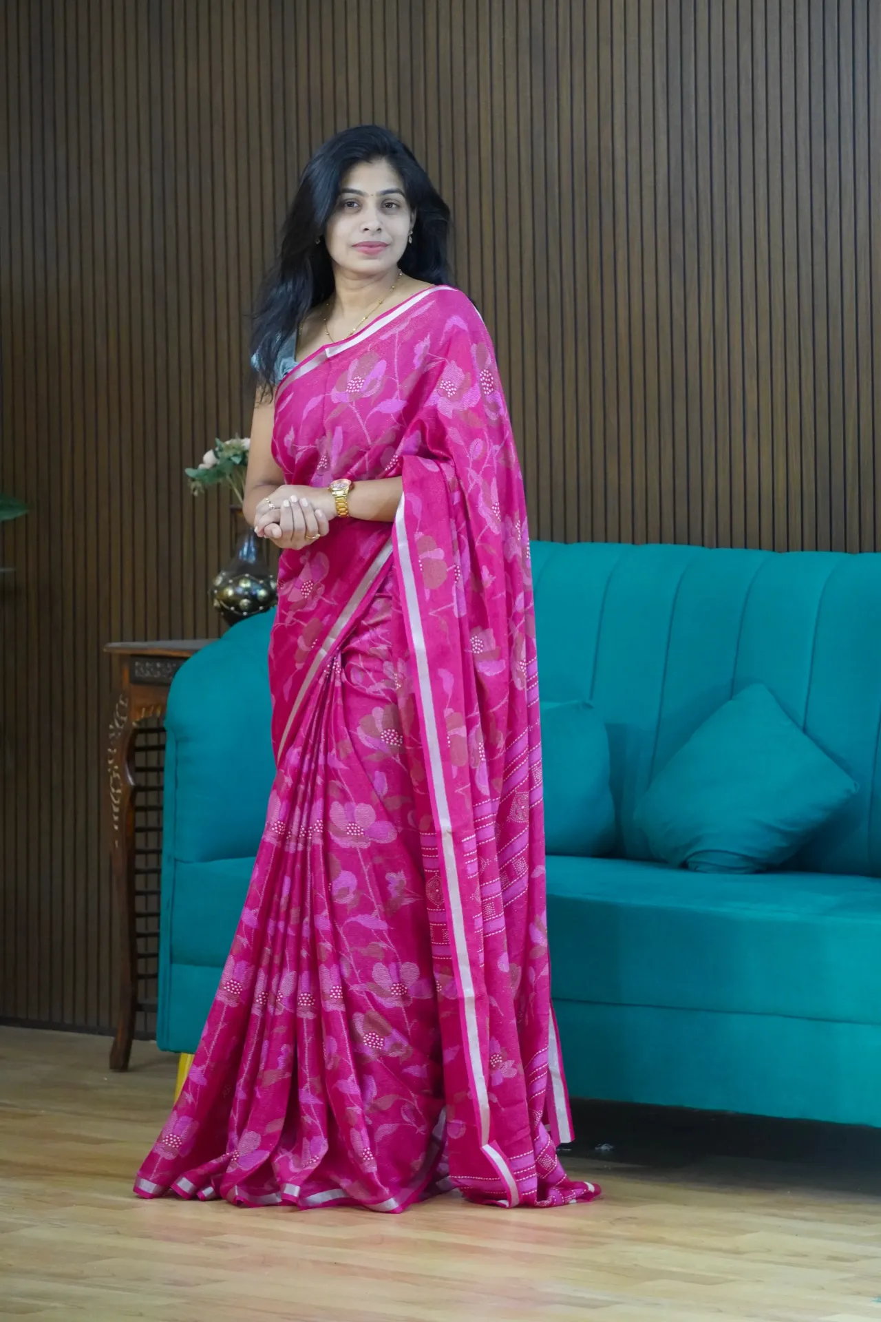 Lurex weaving chinon silk saree with zari border - FFF107
