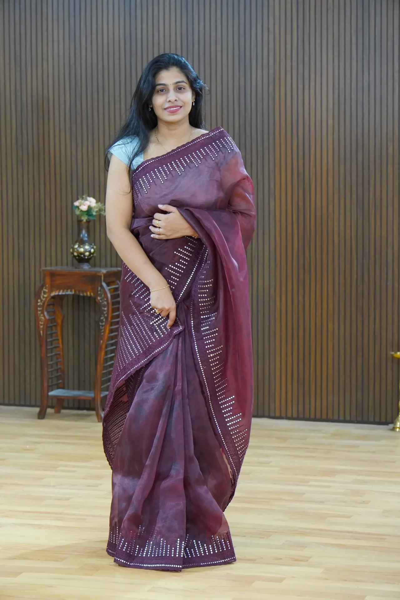 Soft 3D printed organza silk  fabric saree with elegant embroidery gota work in saree FFF122