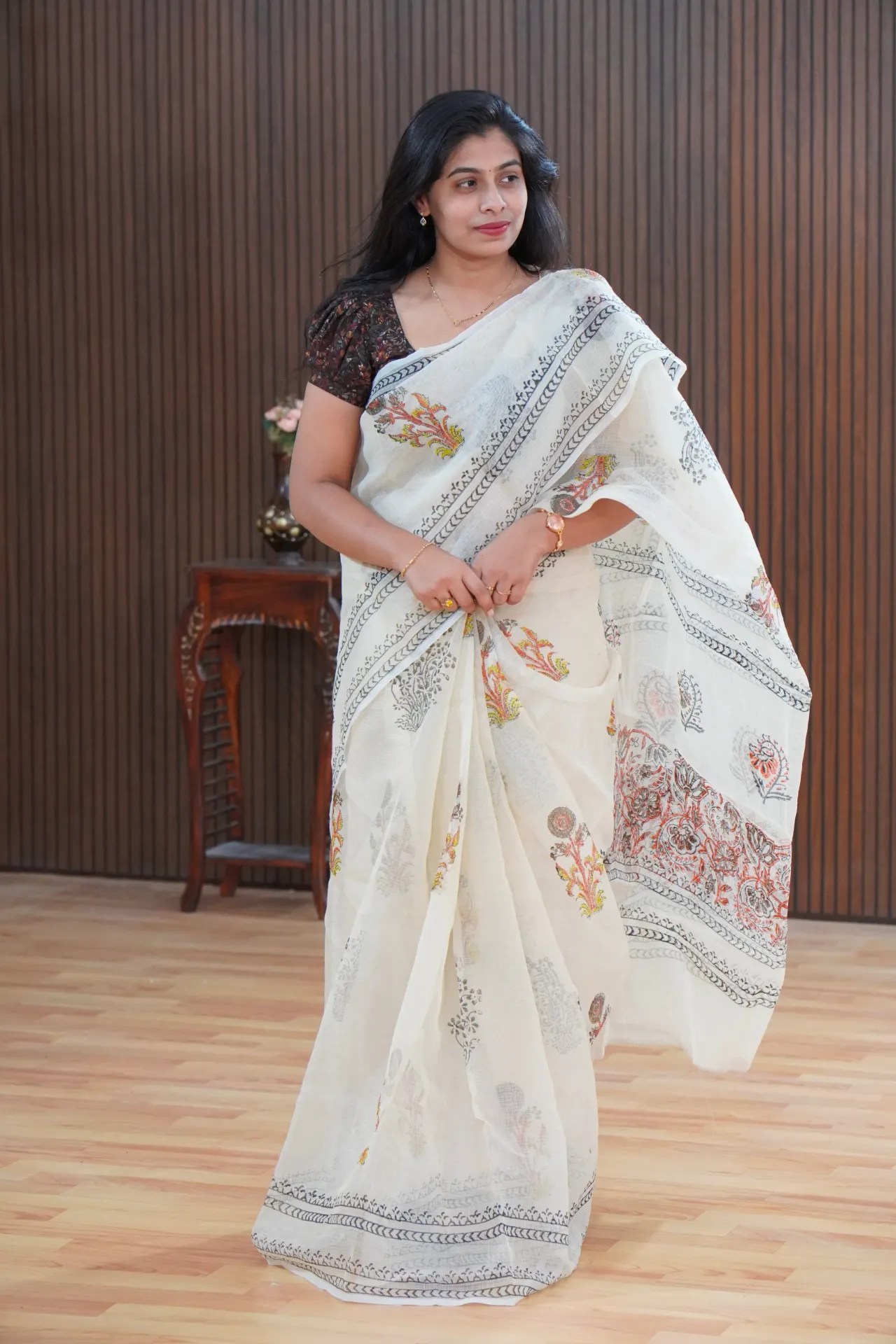 Cotton kota bagru print saree FFF123