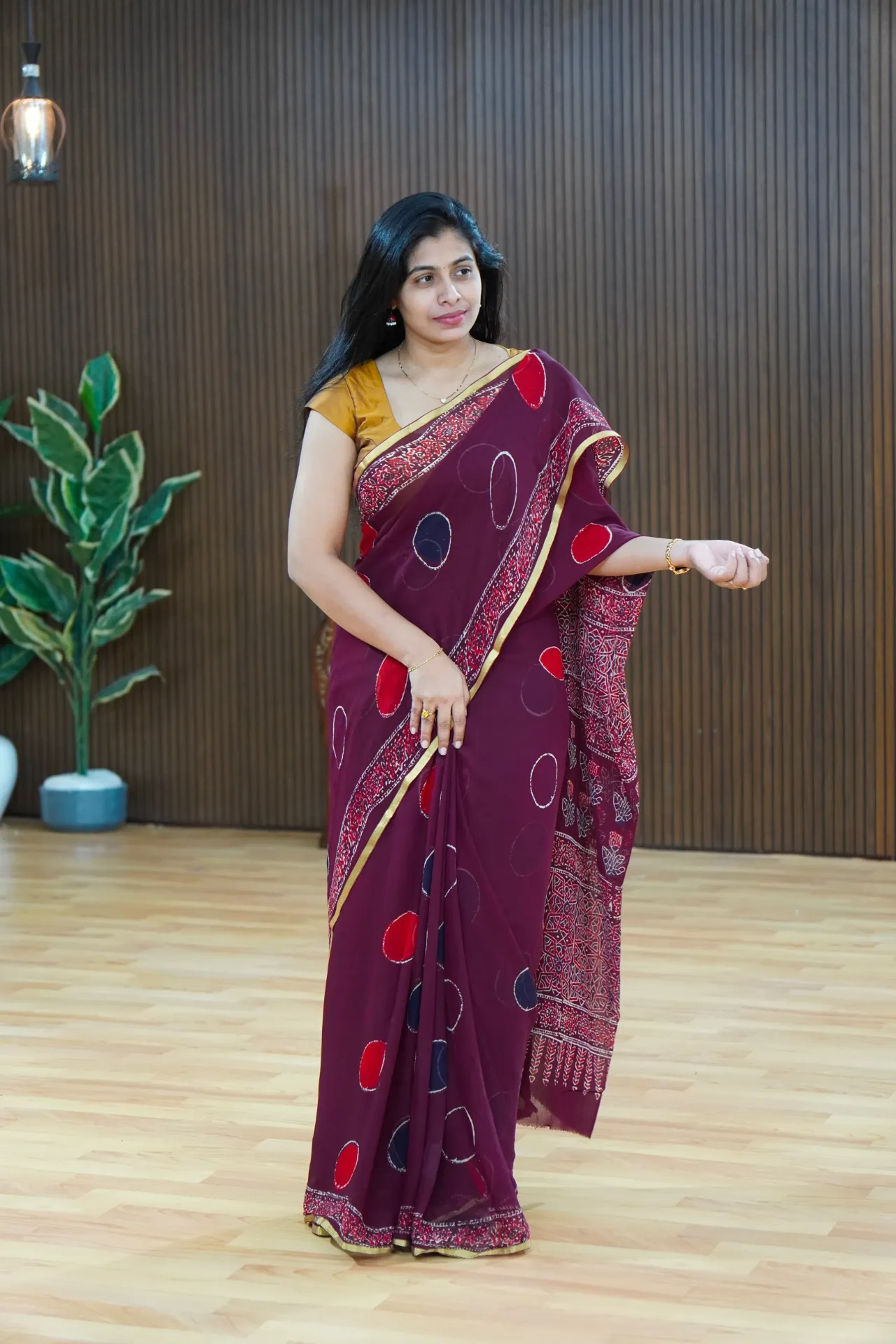 Meroon Double daimond shiffon saree