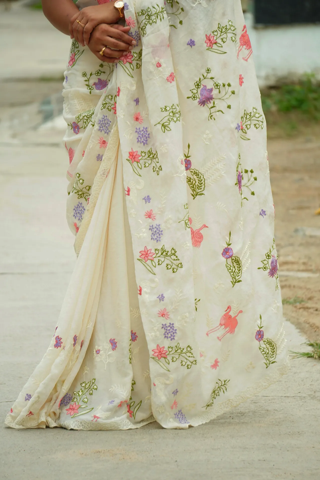 Floral saree with multi colour embroidery