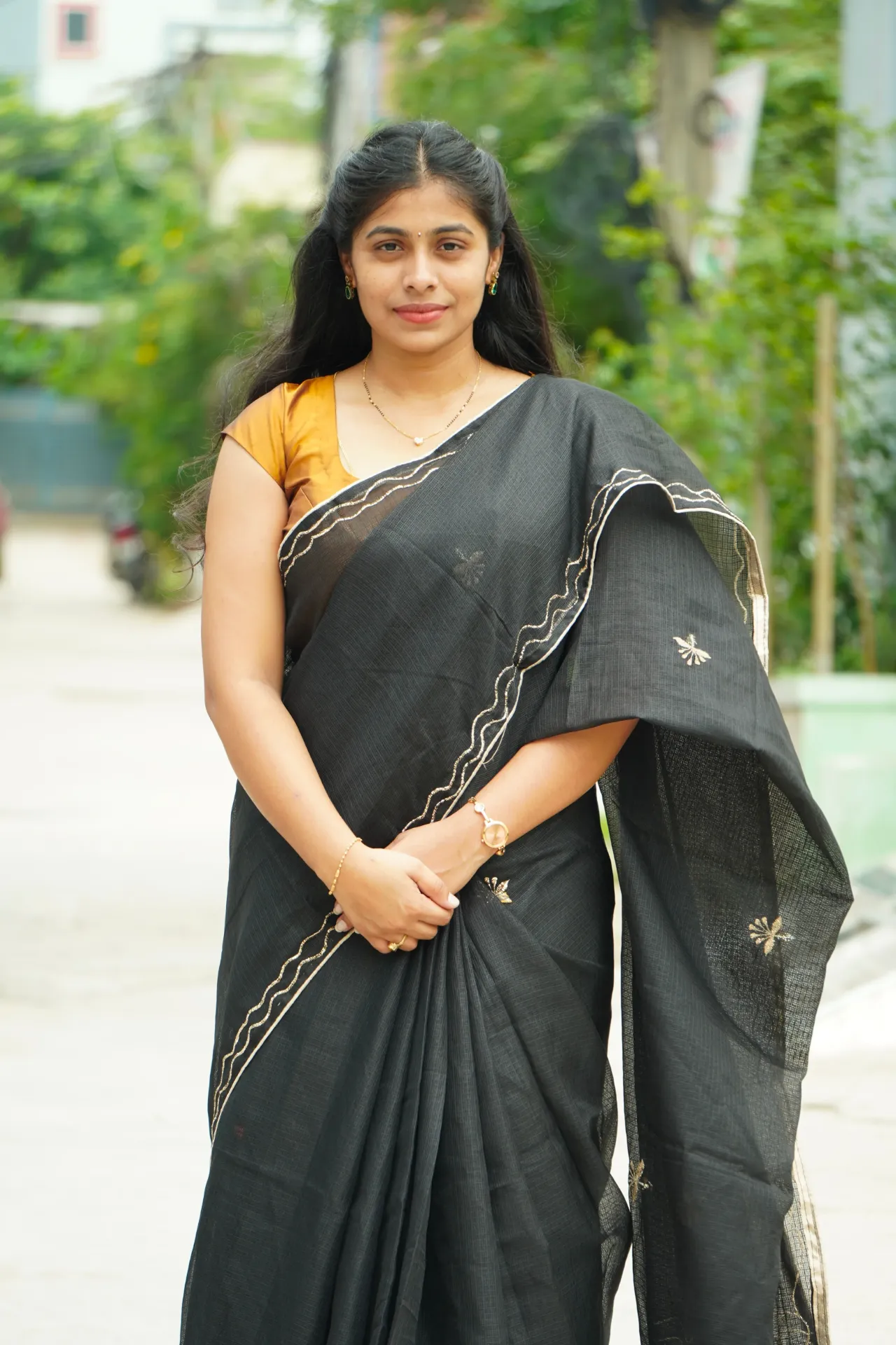 Black kota with gold thread work