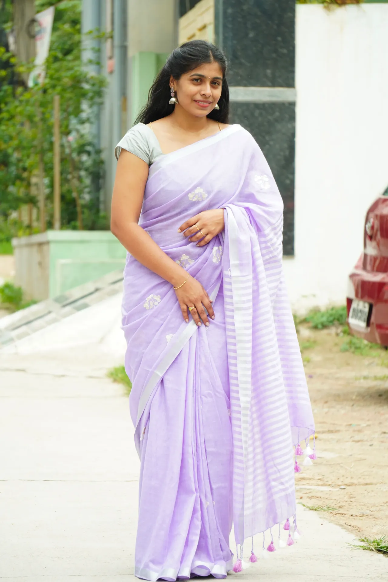 Linen cotton with machine embroidery