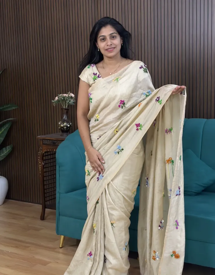 Customised Multi colour hand embroidery saree | Fallforfabrics exclusive FFF119
