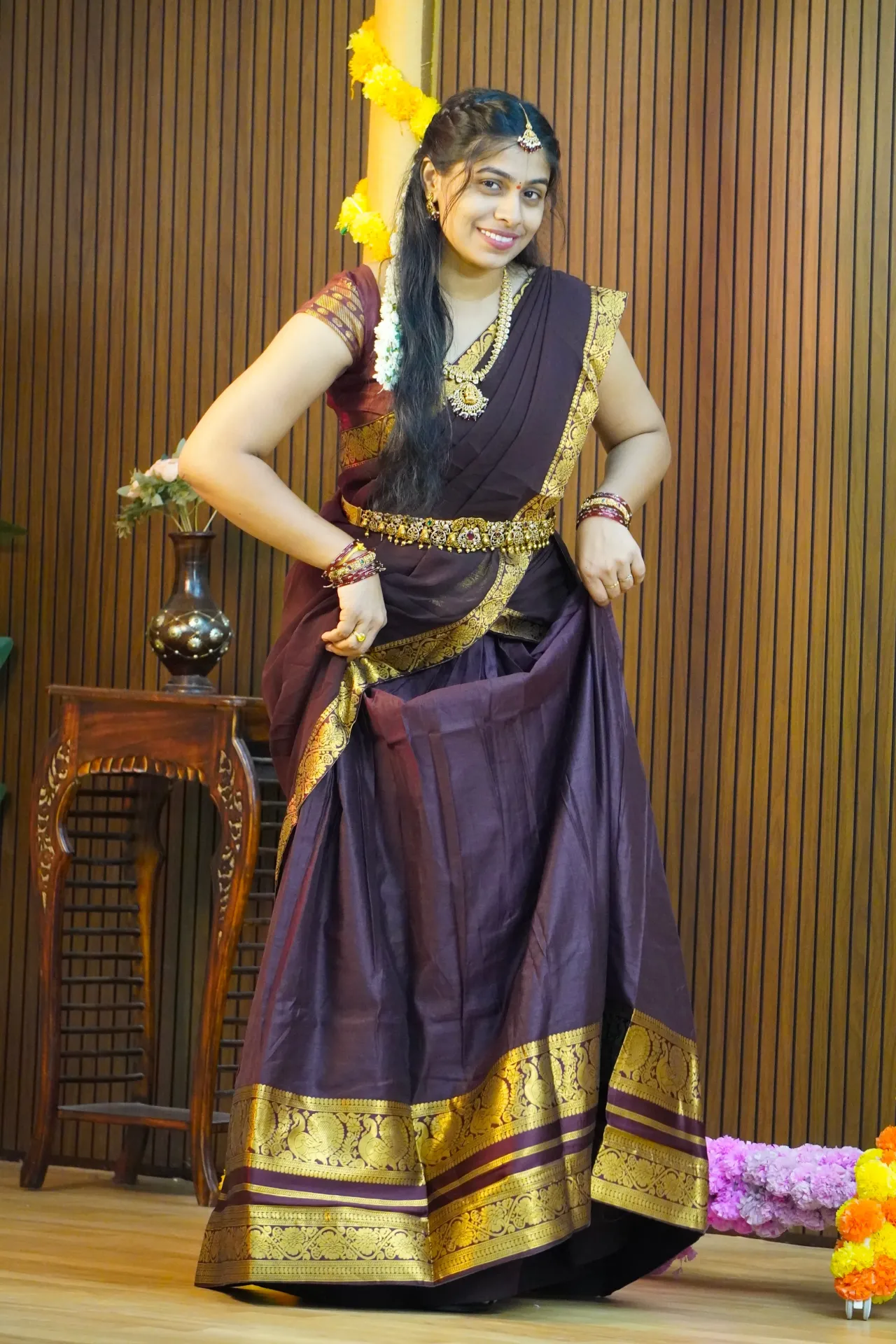 [HS02] Kanchi half saree meroon HS02