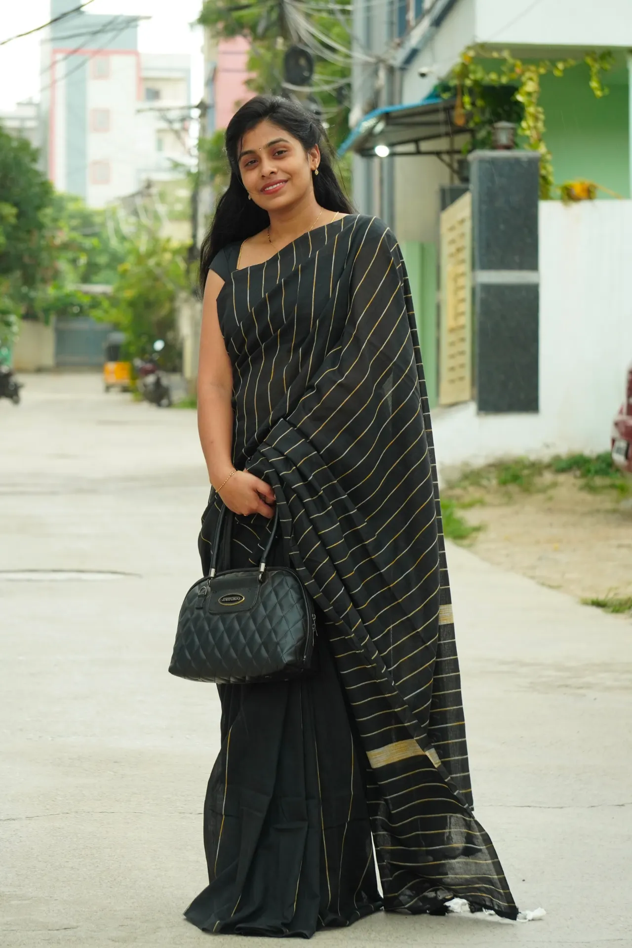 [FFF142] Black stripes khadi cotton FFF142