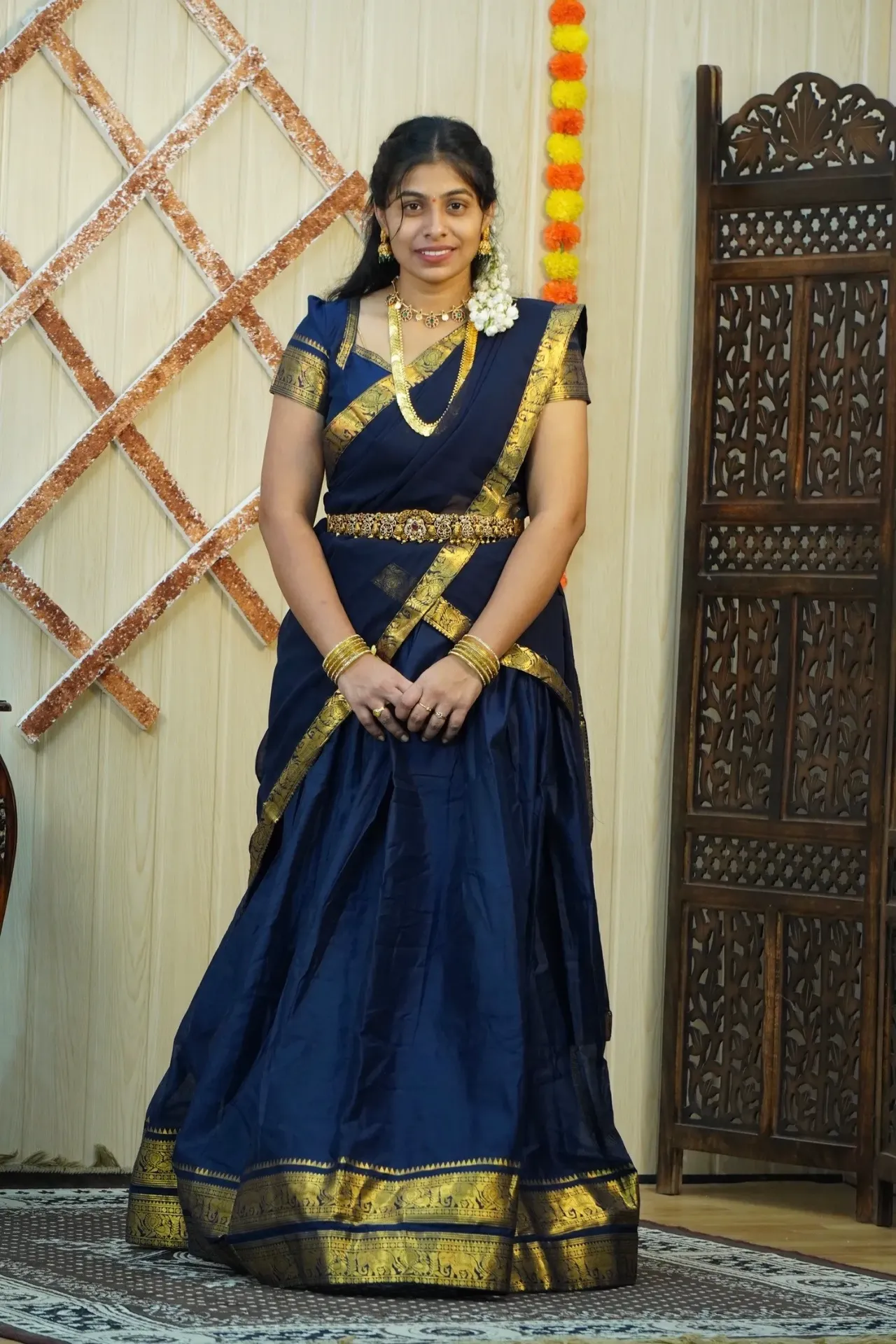 Blue kanchi cotton half saree HS04