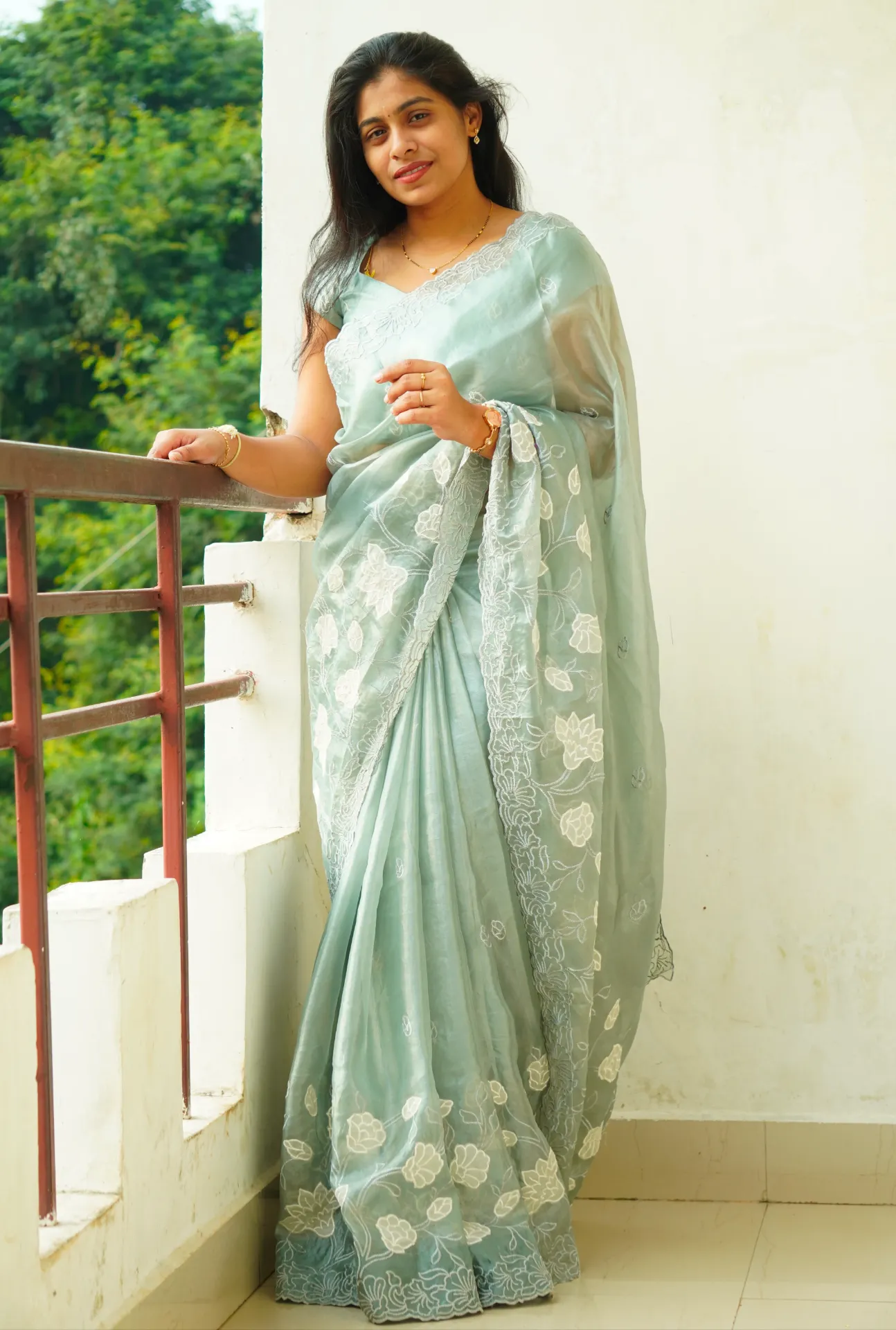Organza saree with applique work FFF149