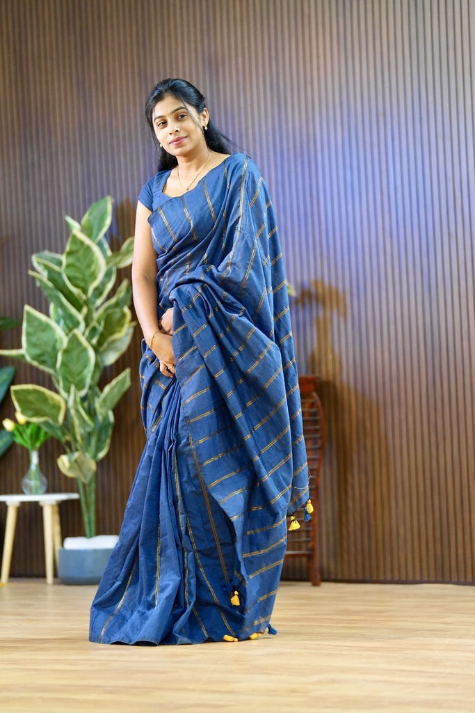 Navy Blue Khadhi Cotton Saree | FFF173