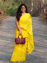 Khadi Cotton Yellow Saree Multi Colours Embroidery Work Stylish Saree Party Wear 