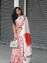 Beige Satin Saree with Red Line Design & Red Pallu – Timeless Grace With Fashion 
