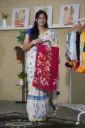 Pink Multi Color flowers Hand-Embroidered Saree | Floral Embroidery | Heavy Tassels Border 