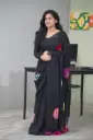 Mul Cotton Black Saree Multi Color Stylish Saree Party Wear 