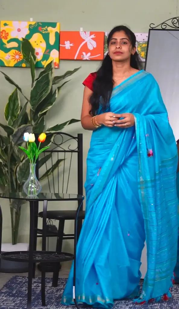 [BL01, Linen Embroidery, blue,BLUE] Linen embroidery saree