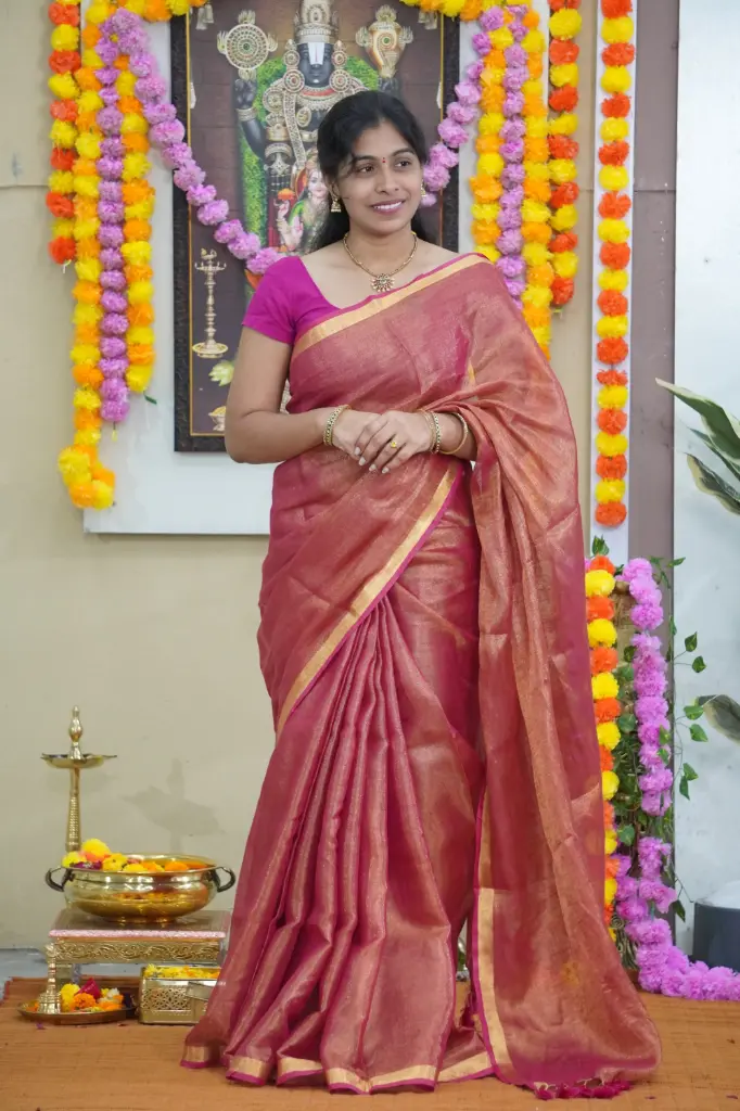 Tissue Gold and Pink Saree