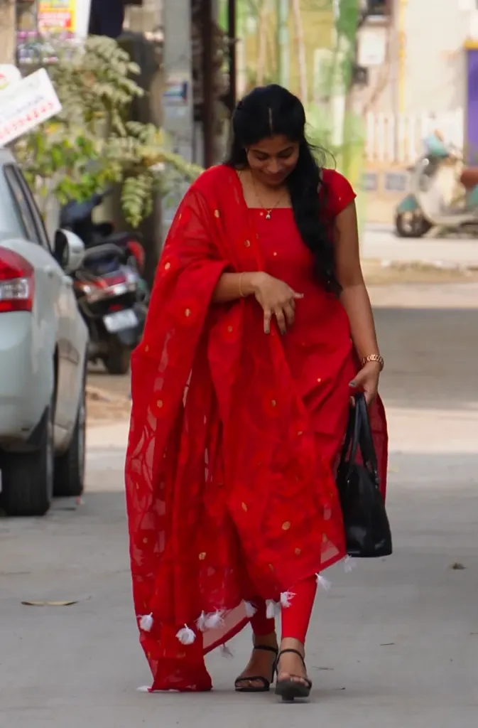 [FFF36] Red Jamdani dress material