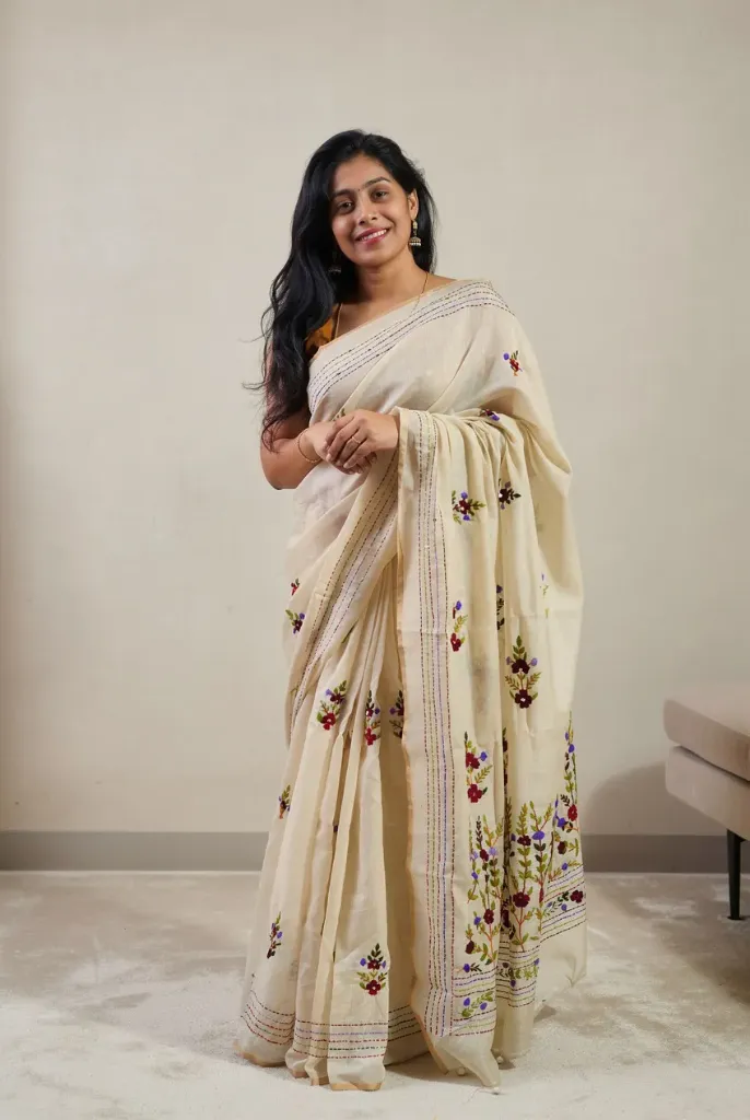 Celebrity Look Hand Embroidery Saree | Premium Customised Designer Saree – FallForFabrics (Unstitched, No)