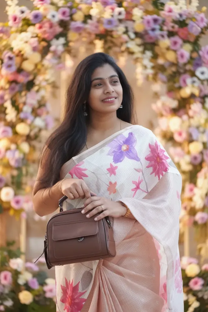 Elegant Floral Kota Cotton Saree | Lightweight & Breathable Daily Wear FFF37 (Beige, Unstitched, No)