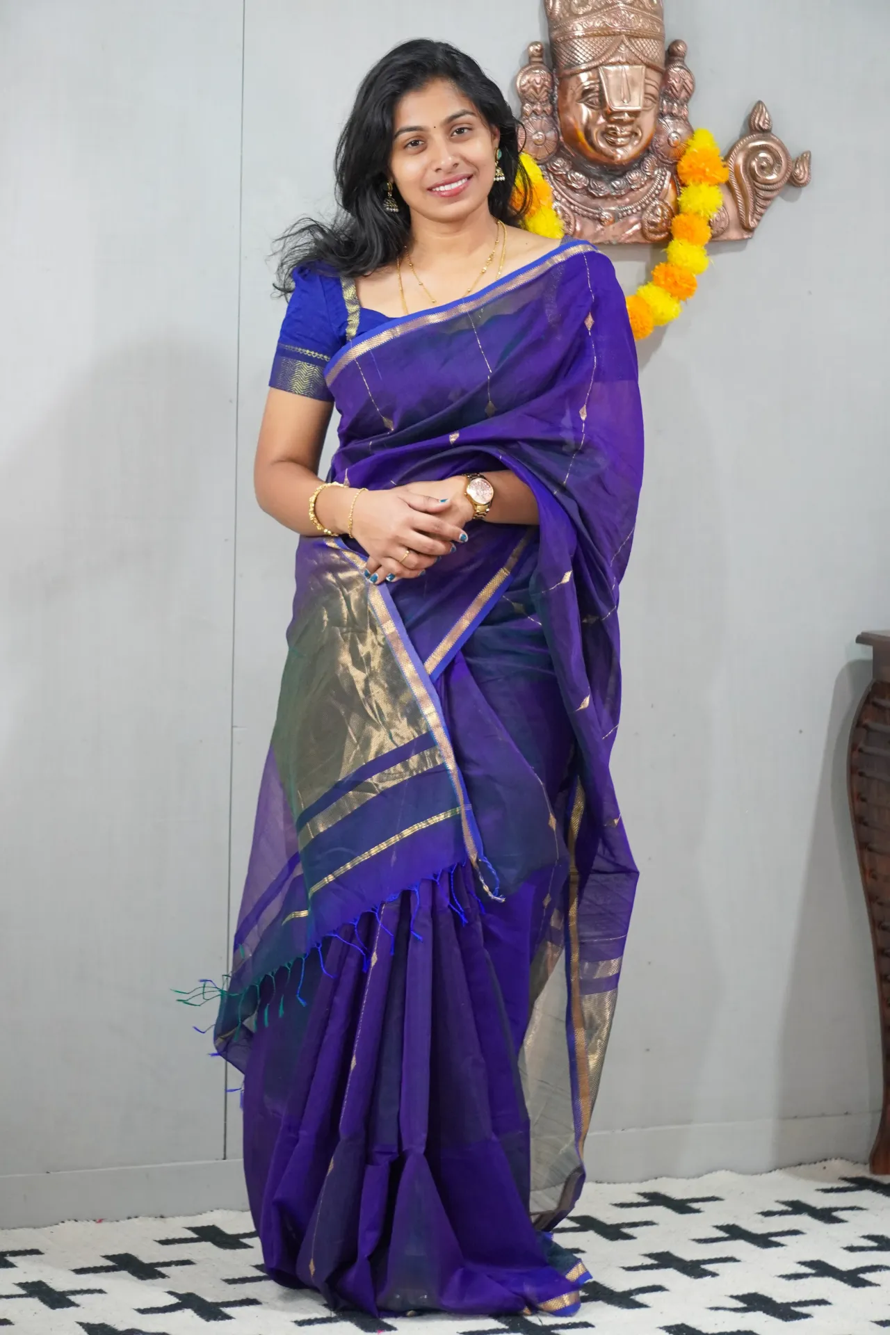 Blue Pure Maheswari Handloom Saree