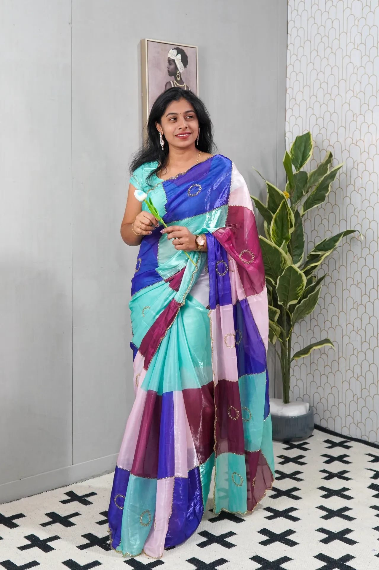 Soft Space Silk Saree with Beads & Katdana Hand Embroidery – Elegant Partywear (Unstitched, No)