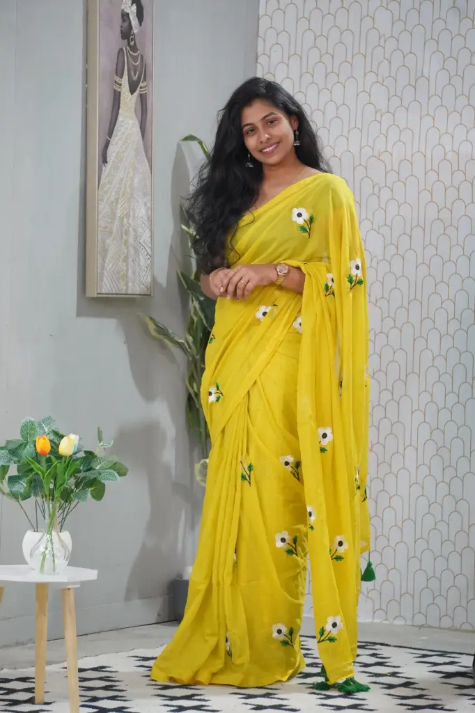 Mul Cotton Saree with Embroidery work (Unstitched, No)