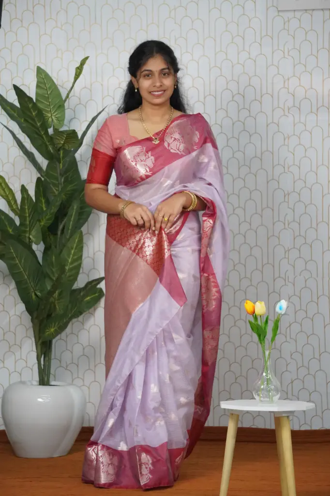 Light purple Silk kota saree  (Unstitched, No)