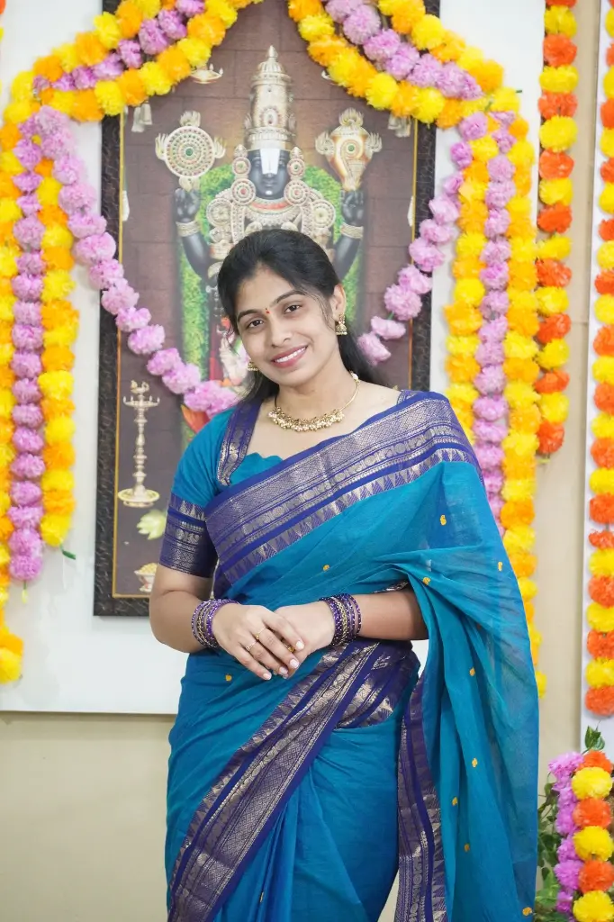 Peacock Blue and Navy blue Chettinad Cotton Saree | RG01 (Unstitched, No)