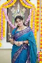 Peacock Blue and Navy blue Chettinad Cotton Saree | RG01