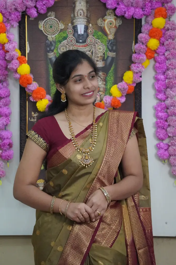 Mehandi Green Kanchipattu Saree (Magenta Pink-Dark Green, Unstitched, No)