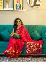 Pink Multi Color flowers Hand-Embroidered Saree | Floral Embroidery | Heavy Tassels Border 