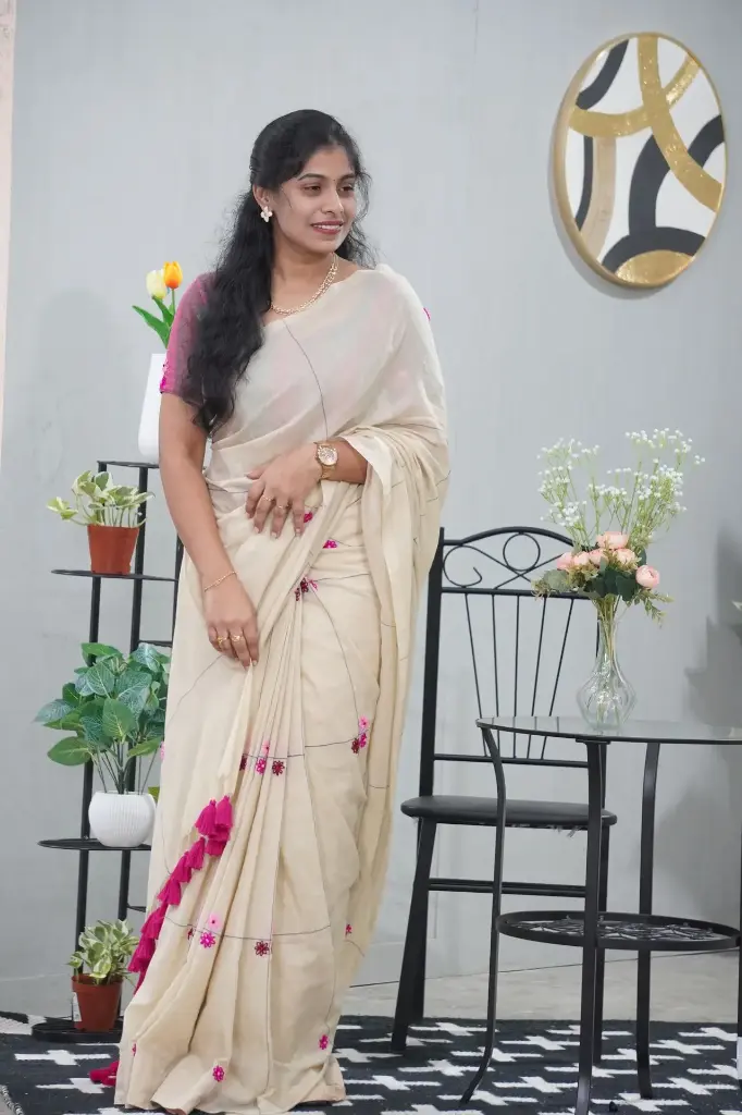 Customized Hand Embroidery Saree | FallForFabrics
