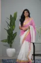 Onam special pink and white mulmul Cotton Saree | Pure Soft Cotton with Floral Border 