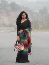 Khadi Cotton Black Saree Multi Colours Stylish Saree Party Wear 