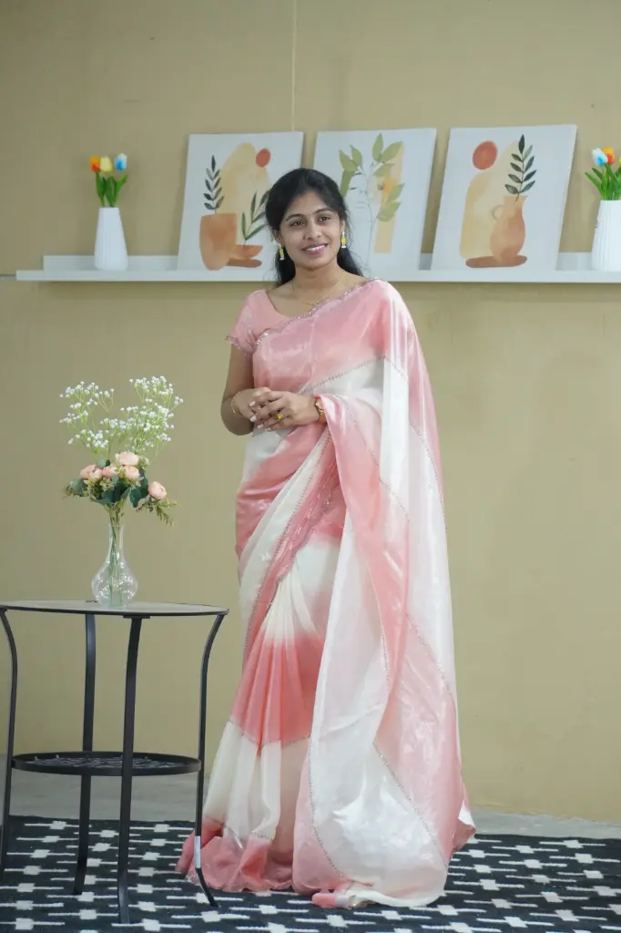 Space Silk Fancy Saree - SP01 (Pink, Unstitched, No)