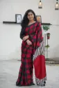 Black Satin Saree with Red Dots Design & Red Pallu