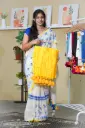 Yellow Hand-Embroidered Saree | Yellow Floral Embroidery | Heavy Tassels Border 