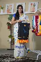 Black Hand-Embroidered Saree | Blue & Yellow Floral Embroidery | Heavy Tassels Border