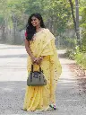 Yellow Hand-Painted Saree With Multi Flower Design Saree with Artistic Design