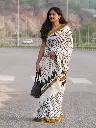 Mustard Yellow Border Mulmul Cotton Saree | Hand Block Print with Blouse 