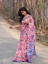 Pink Linen Cotton Saree with Circular Design | Green Floral Blouse | Lightweight & Elegant