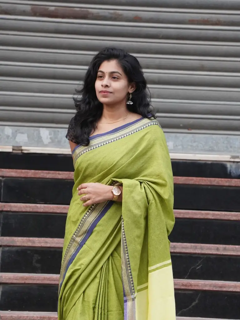 Soft Cotton Saree with Terchi Border and Intricate Weaving Work (Unstitched, No)