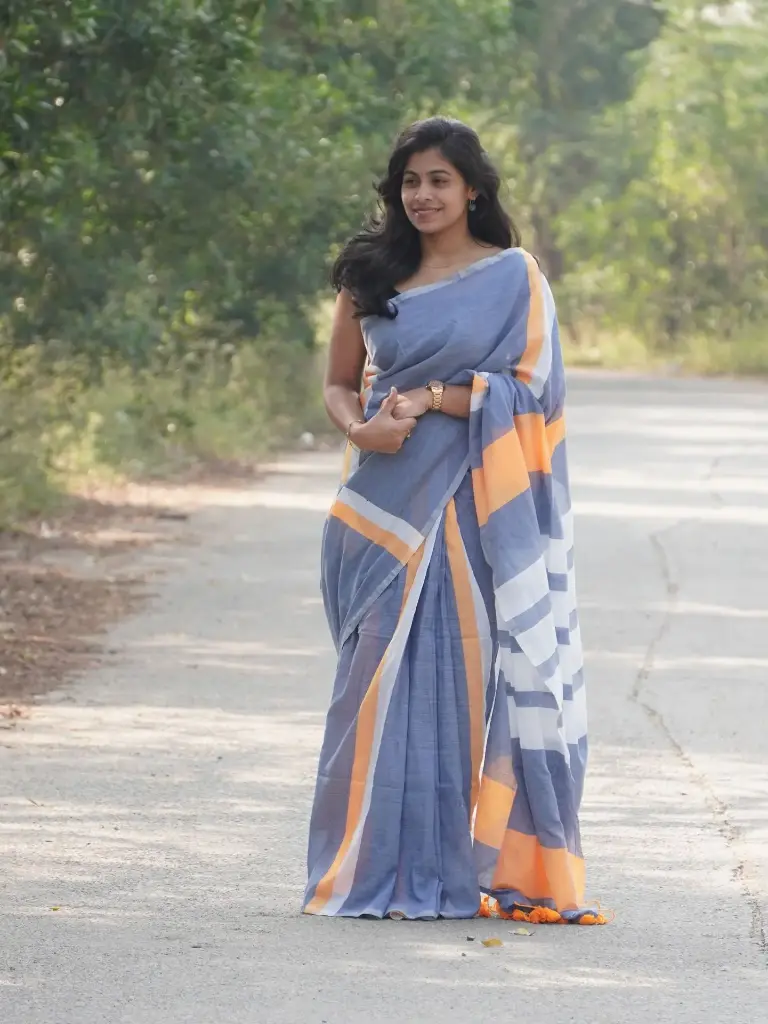 Dual-Tone Khadi Cotton Saree with Pure Prints (Unstitched, No)