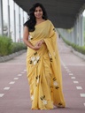 Exquisite Hand-Painted Yellow Saree with Artistic Design