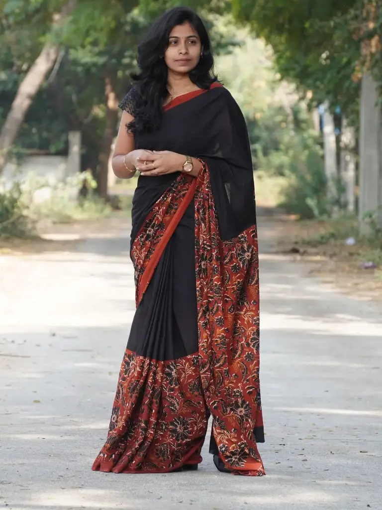 Latest Handwork Black Mulmul Cotton Saree | Pure Soft Cotton with Floral Border (Unstitched, No)