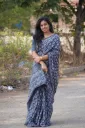 Grey Mul Cotton Saree with Hand Block Print | Lightweight Elegant Cotton Saree