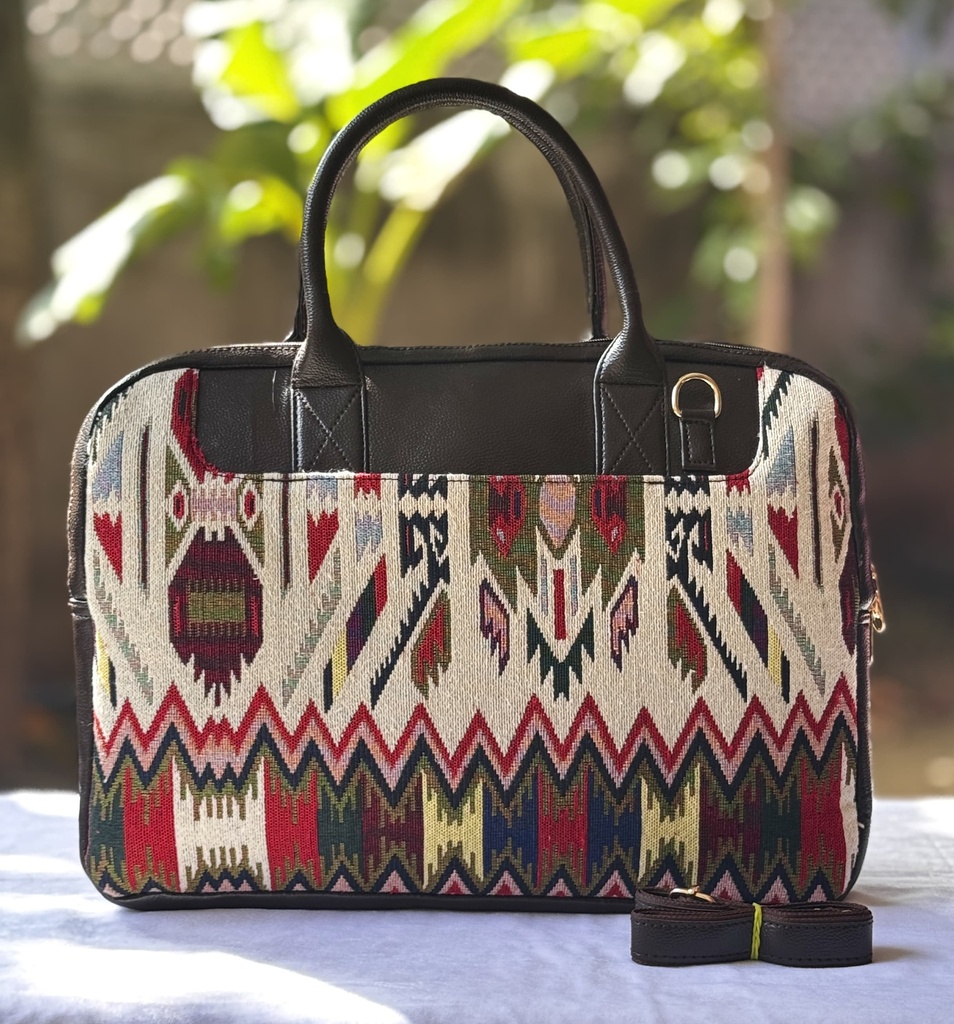 Rag Fabric Laptop Bag with Padded Protection and Adjustable Sling Belt (Beige Red yellow Z)