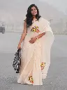 Off-White Kota Doria Saree with Embroidery Work Online | Affordable Designer Sarees