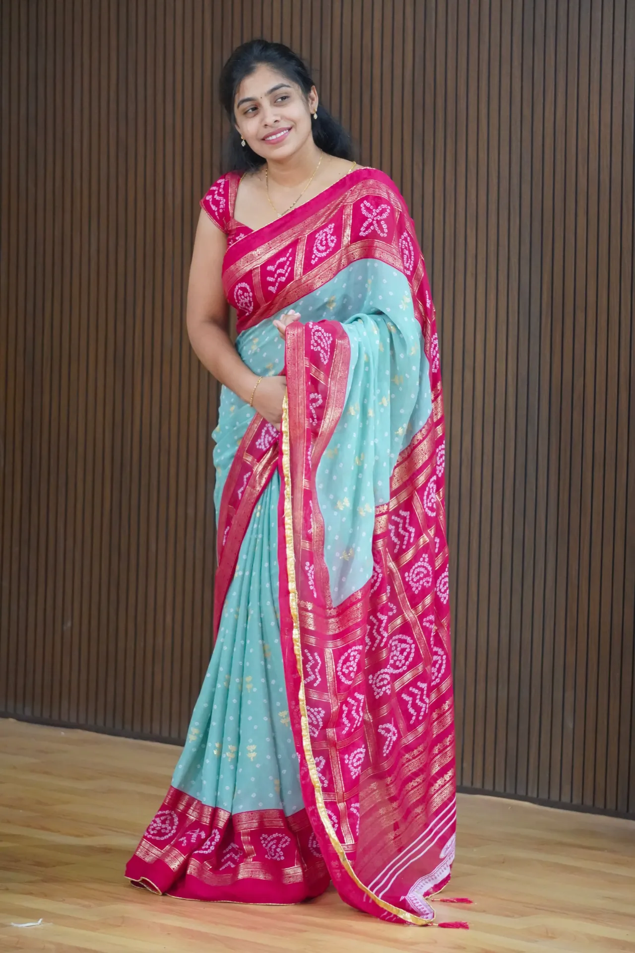Mysore crepe lehariya with bandini digital print Saree